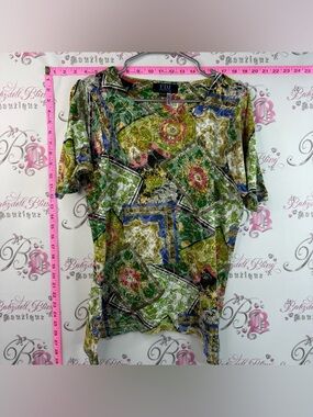 FDJ tshirt paisley unique Colorful Women Green Multi-Print Short Sleeve Top